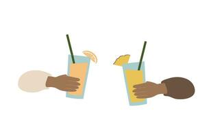 black women hands clinking cheers with juice vector