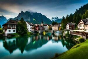 el hermosa pueblo de Suiza. generado por ai foto