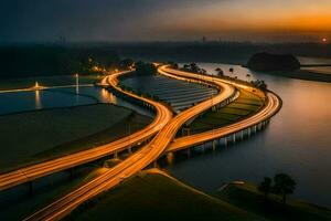 a long exposure photo of a bridge over a river. AI-Generated