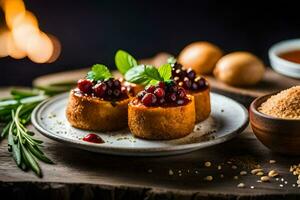 cranberry sauce on a plate with bread and spices. AI-Generated photo