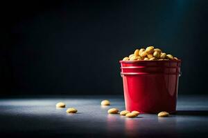 peanuts in a red bucket. AI-Generated photo