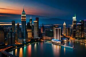 the city skyline at night in china. AI-Generated photo