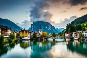 the beautiful town of hallstatt in the swiss alps. AI-Generated photo