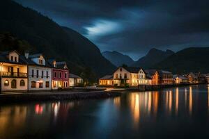 el pueblo de islas lofoten, Noruega. generado por ai foto