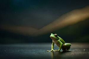 a frog sitting on the ground in the dark. AI-Generated photo