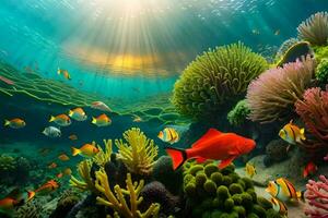 an underwater scene with colorful fish and coral. AI-Generated photo