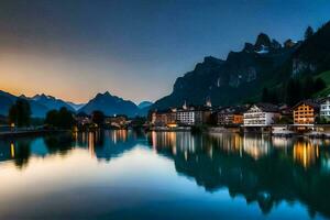 the town of switzerland at dusk. AI-Generated photo