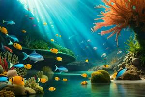 underwater scene with coral reef and fish. AI-Generated photo