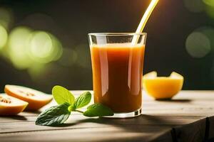 a glass of orange juice with a straw. AI-Generated photo