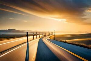 a long exposure photograph of a highway at sunset. AI-Generated photo