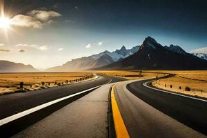 un largo la carretera con montañas en el antecedentes. generado por ai foto