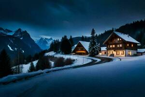 un casa en el montañas a noche. generado por ai foto