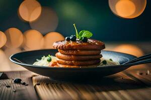 a stack of pancakes on a plate. AI-Generated photo