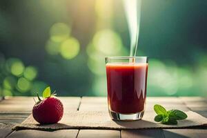 un vaso de jugo con fresas y menta. generado por ai foto