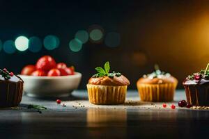 a group of cupcakes on a table. AI-Generated photo