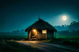 el luz de la luna en el cabaña. generado por ai foto