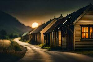 photo wallpaper the sky, road, house, the moon, the road, the moonlight,. AI-Generated