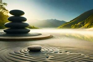 a zen garden with stones and water. AI-Generated photo