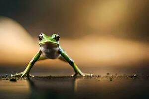 a frog is standing on its hind legs. AI-Generated photo