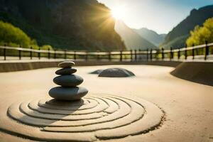 un zen jardín con piedras en el arena. generado por ai foto