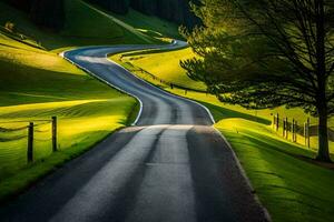 un devanado la carretera en el montañas. generado por ai foto