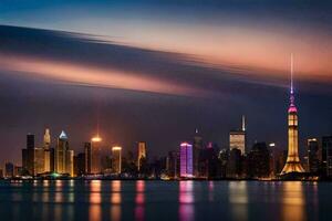 the shanghai skyline at night. AI-Generated photo