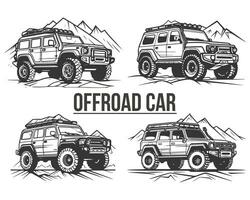 Vector off-road adventure car illustration isolated on white background.Extreme off-road vehicle suv on mountain