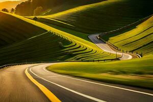 un devanado la carretera en el montañas. generado por ai foto