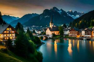 the beautiful village of switzerland at dusk. AI-Generated photo