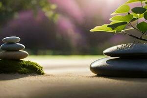 zen garden with stones and a tree. AI-Generated photo