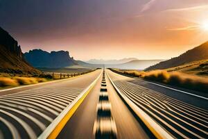 un largo autopista con el Dom ajuste en el distancia. generado por ai foto