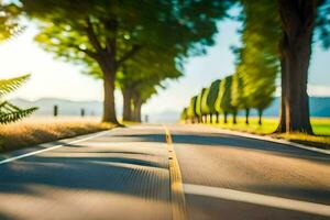 a road with trees and grass in the background. AI-Generated photo