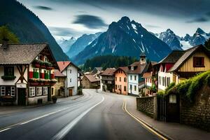 un calle en el Alpes con montañas en el antecedentes. generado por ai foto