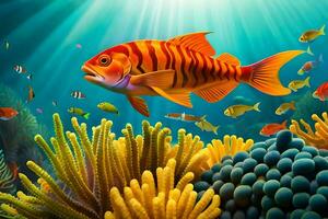 fish swimming in the ocean with coral reefs. AI-Generated photo