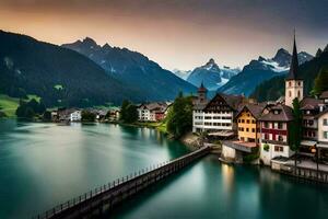 el hermosa pueblo de Suiza. generado por ai foto