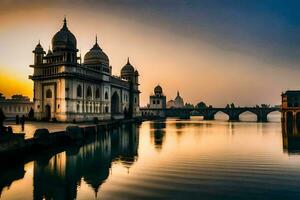 el Dom es ajuste terminado un grande edificio en India. generado por ai foto