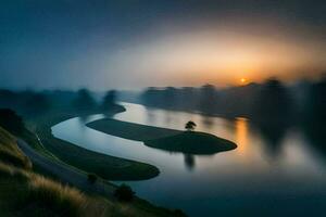 un largo exposición fotografía de un río a puesta de sol. generado por ai foto