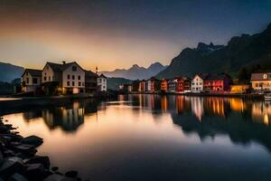 el hermosa pueblo de islas lofoten, Noruega. generado por ai foto