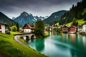 el pueblo de Suiza es un hermosa sitio a visita. generado por ai foto