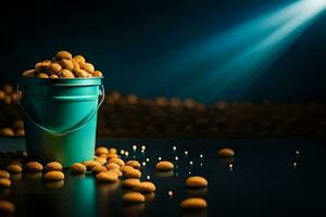 a bucket filled with peanuts and a spotlight. AI-Generated photo