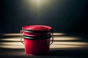 a red bucket with a lid on it. AI-Generated photo