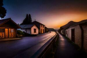 photo wallpaper the sky, road, houses, the village, the sunset, the village, the. AI-Generated