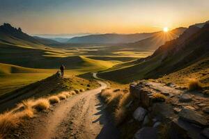 the road to the sunset. AI-Generated photo