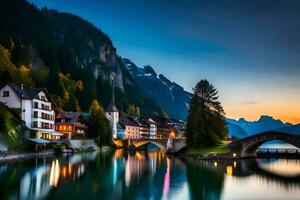 el hermosa pueblo de hallstatt, Suiza. generado por ai foto