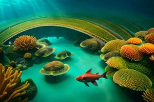 an underwater scene with fish and coral. AI-Generated photo