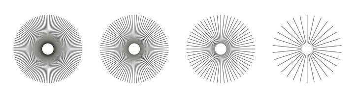 radial circulo líneas. circular líneas elementos. símbolo de Dom estrella rayos plano diseño elemento. resumen espejismo geométrico forma. radios con radiante rayas. vector gráfico ilustración.