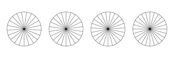 Diagram wheel parts. Segmented charts collection. Pie chart templates. Many number of sectors divide the circle on equal parts. Outline thin graphics. Set of pizza, pie charts. Segments infographic. vector