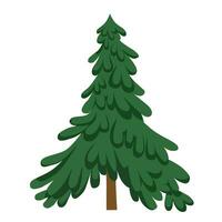 Green vector coniferous tree. Flat stylized spruce for card design, web design, clothes pattern, and game illustration. Simple Christmas Tree Template. Isolated vector illustration EPS 10.