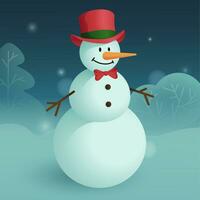 Snowman with red hat and bowtie. For Greeting cards, sale decorating and Christmas events. Vector illustration.