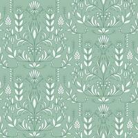 Traditional seamless pattern with floral motif. Heritage light green monochromatic surface pattern for fabrics, wrapping papers, and wallpapers. Vector illustration EPS.